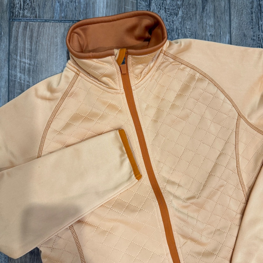 The Weather Co  Golf Jacket Womens XS Orange Quilted Full Zip Mock Neck Active